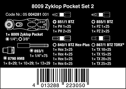 wera {德國} 8009 Zyklop Pocket Set 2 18件套组附隨行收納袋 棘輪板手,手工鴂