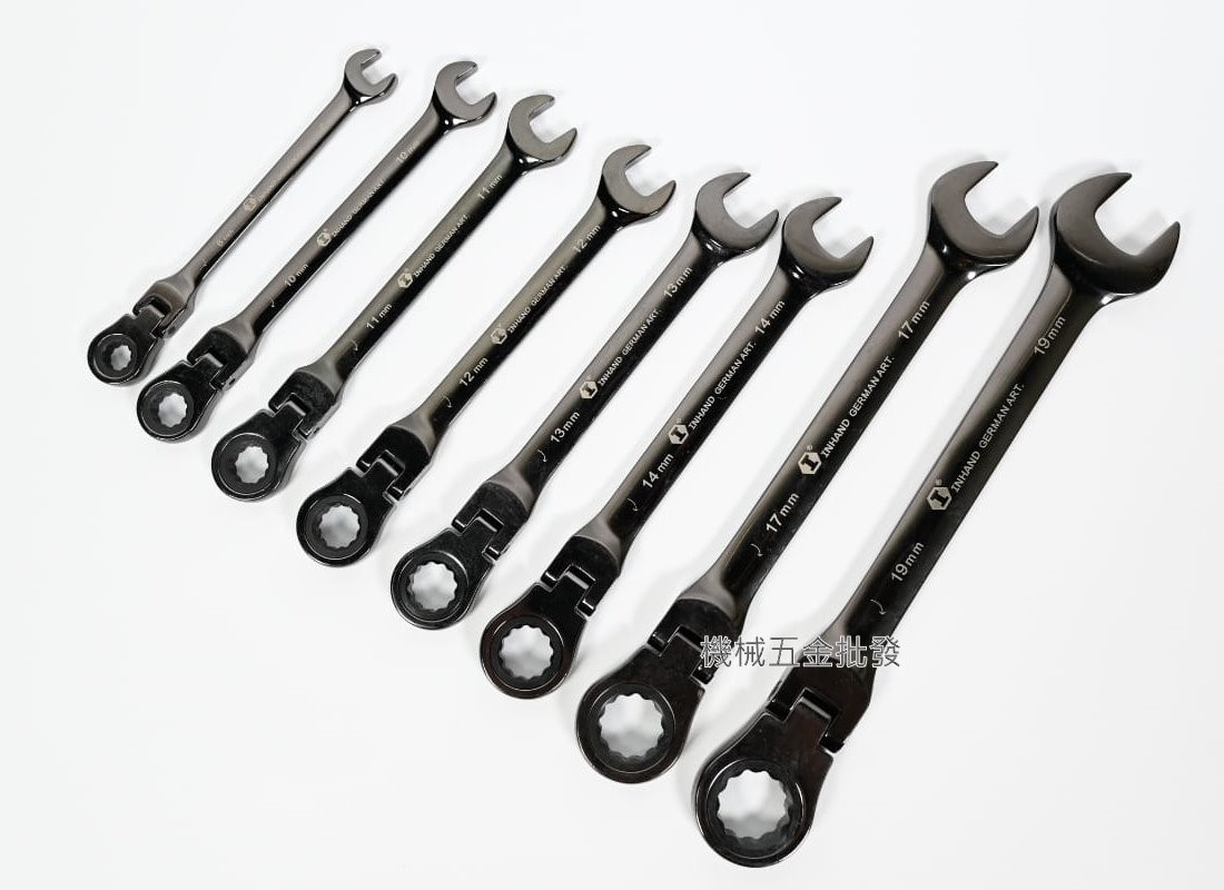 硬漢 {INHANDA} IGB-8SET 8支組黑金剛搖頭式棘輪梅開扳手8-19mm,手工具