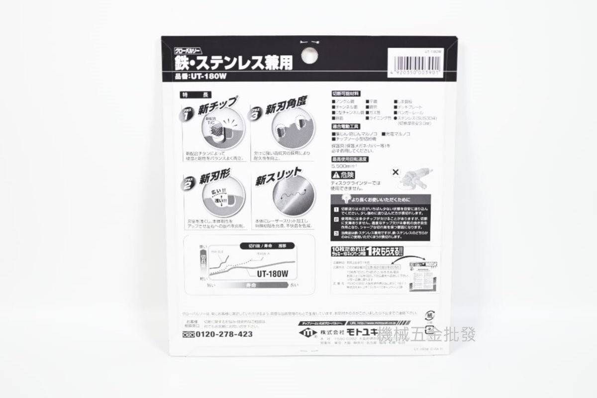 GLOBAL SAW UT-180W 陶瓷金屬鋸片 浪板庫片 180 X 1.1mm x 40T,手工具