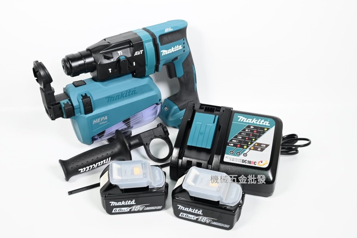 makita {牧田} DHR182RGWJ 18V6.0A充電式無刷四溝鎚鑽 震動電鑽+集塵器,電動工具