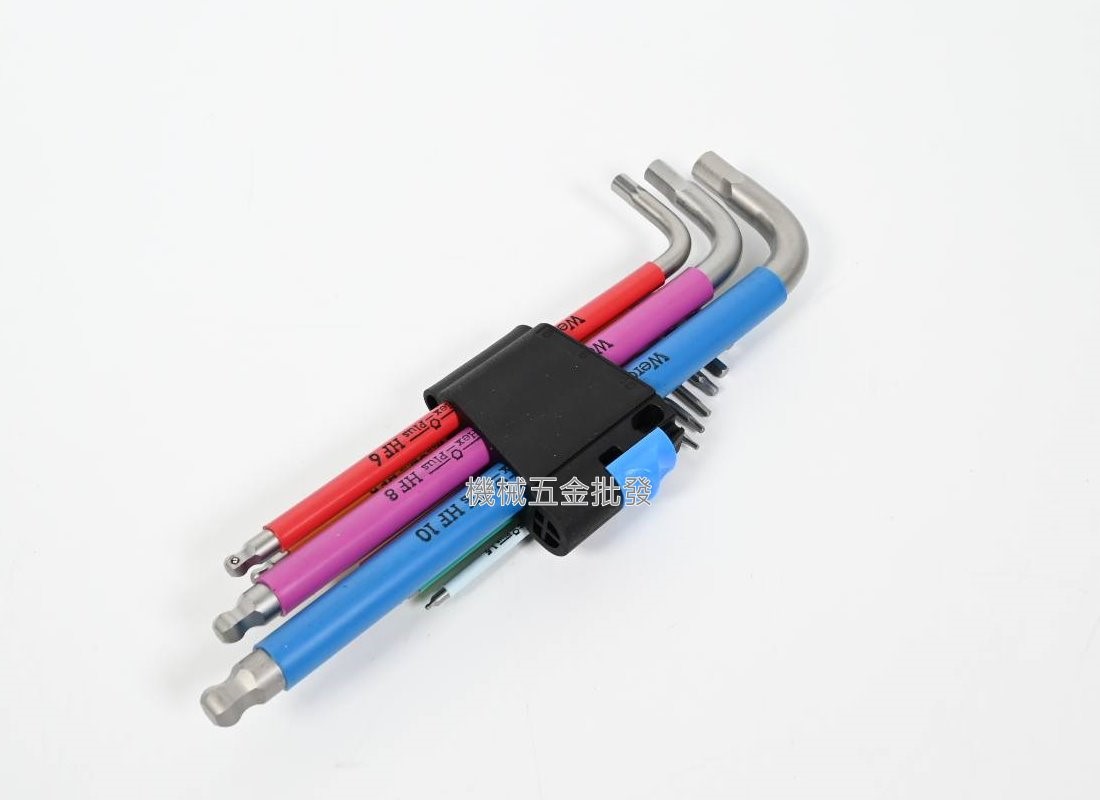 德國 {Wera} 3950SPKL/9HF 彩色膠套不鏽鋼HF六角板手 鋼珠型 球頭 9支組,手工具