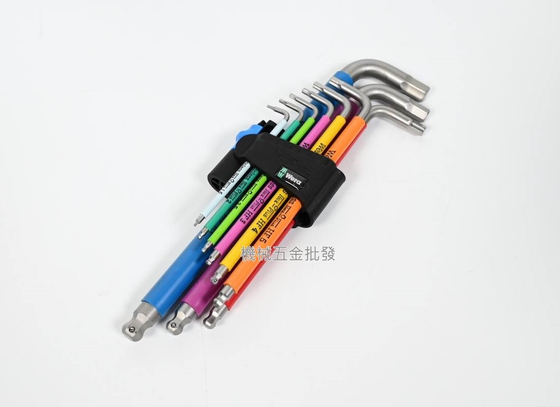 德國 {Wera} 3950SPKL/9HF 彩色膠套不鏽鋼HF六角板手 鋼珠型 球頭 9支組,手工具
