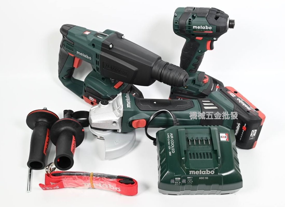 metabo {美達寶} KHA18LTX四溝鎚鑽+SSD18LTX起子機+W18LTX砂輪機 18V水電三機組,電動工具