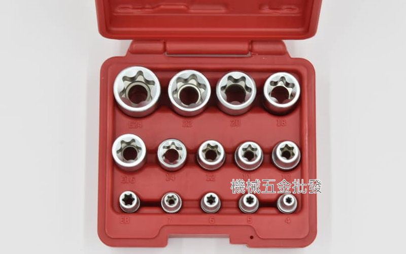 E型套筒 2分/3分/4分 內星型套筒 梅花型套筒 14件組,手工具
