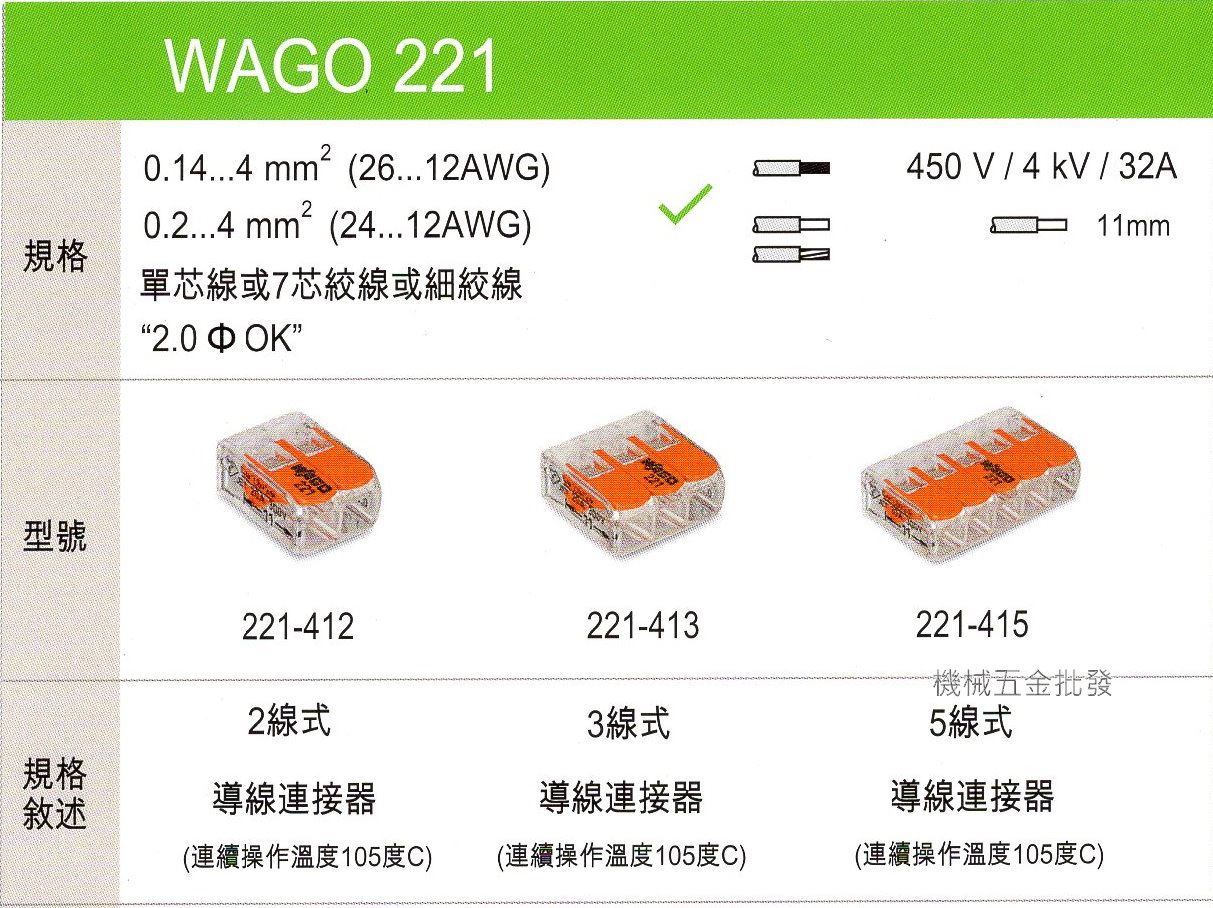 德國 WAGO 221-412 快速接線端子 快速接頭 可直接插拔 省時又省力 2線式,手工具