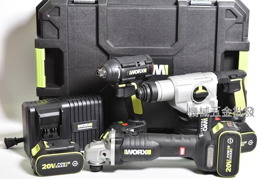 WORX {威克士} 20V4.0A 超值三機組 四溝電鑽+衝擊起子+砂輪機 WU388+WU294+WU808,電動工具