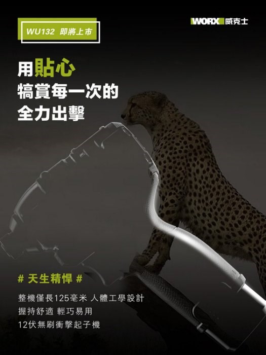  WORX {威克士}  WU132 無刷衝擊起子機 短軸125mm 140牛頓米 穩定輸出,電動工具