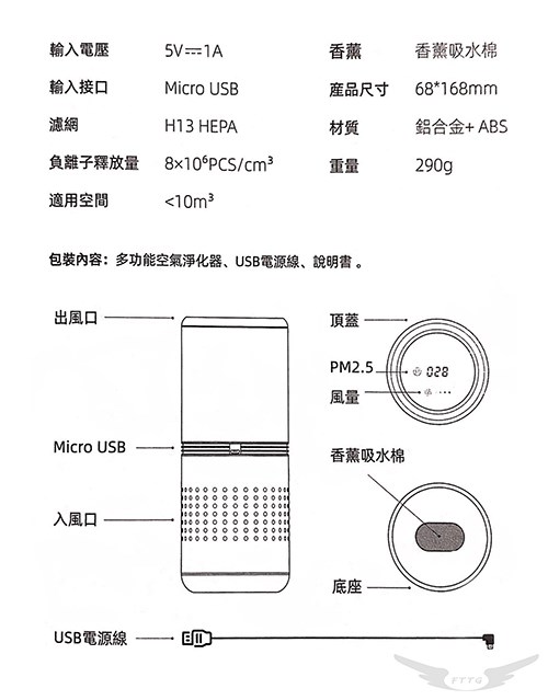 USB多功能車用空氣清淨機