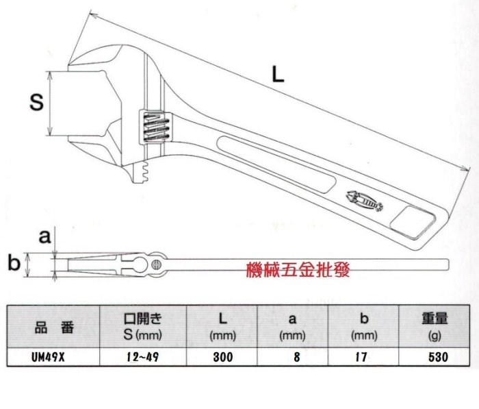 LOBSTER {蝦牌} UM24XG UM30XG UM36XG UM49X 活動扳手 三面受力活動板手,手工具