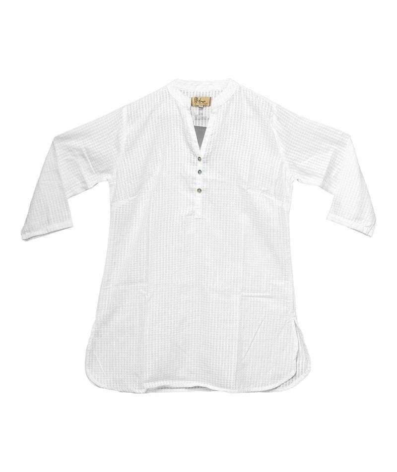 女士白色棉質格紋 Kurta 0202493