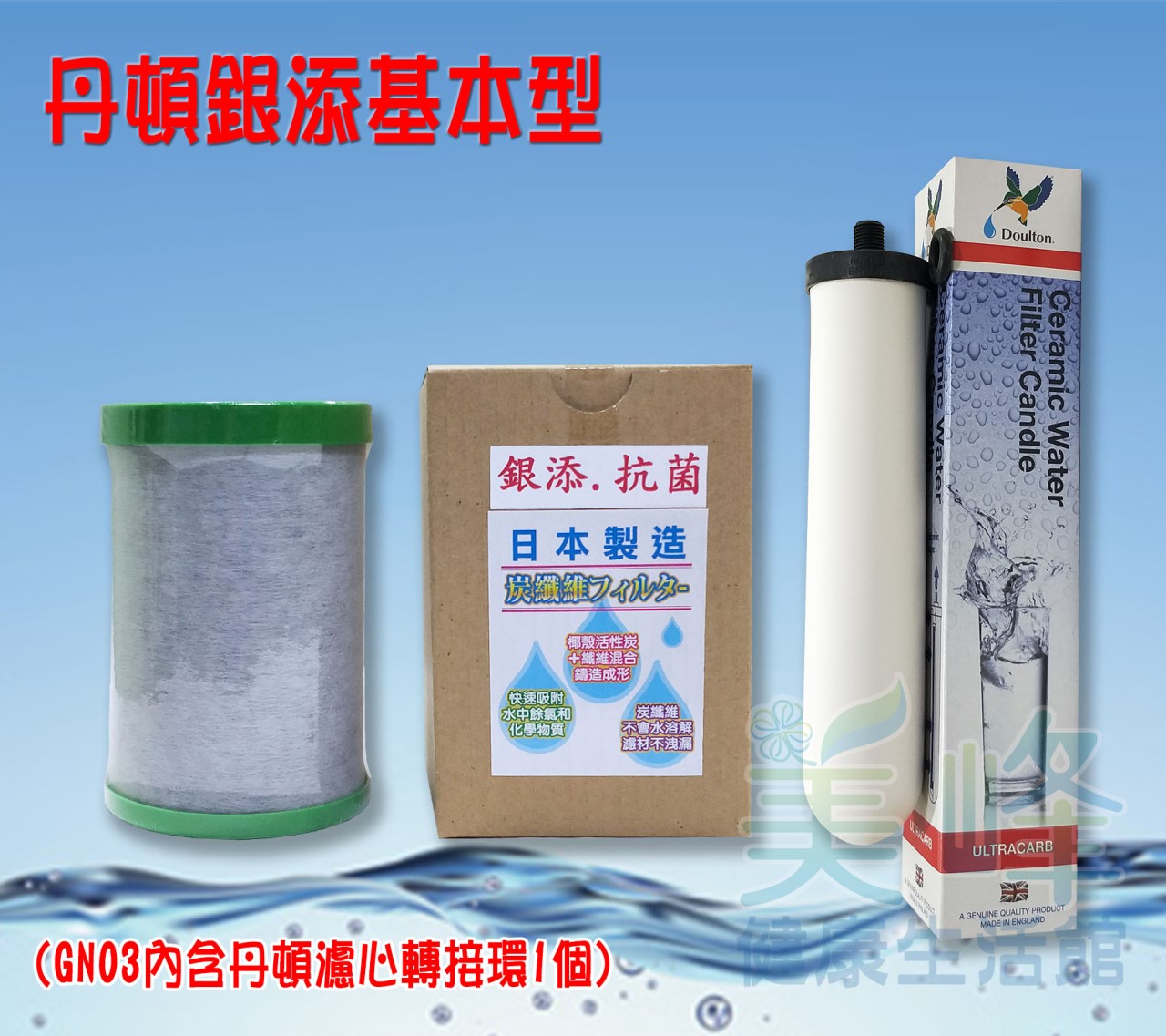 適用能量活水機 基本型 濾心組 丹頓濾心活性碳銀添(聖燭型)＋NSF認證GN03銀添抗菌碳纖維鎖牙濾心✦