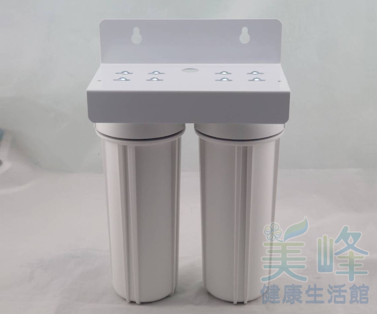 10英吋2分牙雙O-ring烤漆吊片二道式/二胞胎淨水器/前置過濾器(2白)(不含濾心、含扳手)