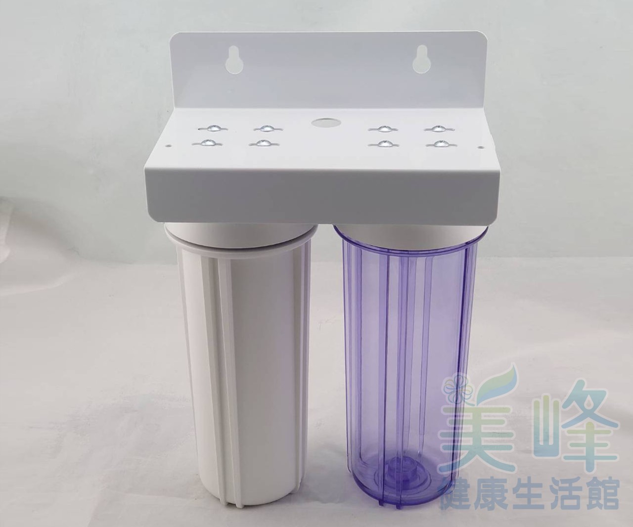 10英吋2分牙雙O-ring烤漆吊片二道式/二胞胎淨水器/前置過濾器(1透1白)(不含濾心、含扳手)