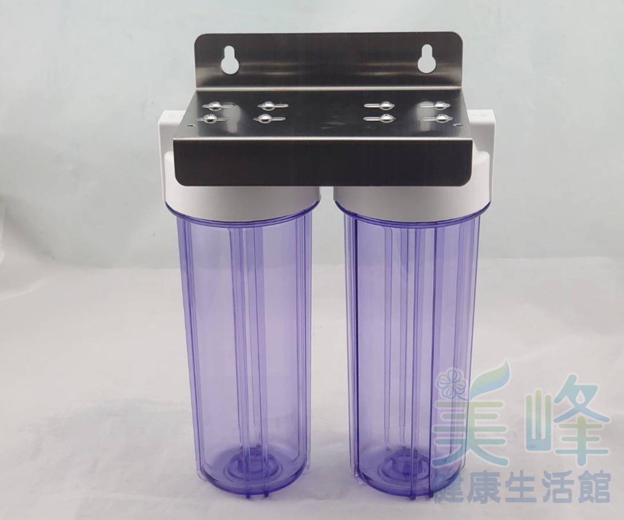10英吋2分牙雙O-ring白鐵吊片二道式/二胞胎淨水器/前置過濾器(2透)(不含濾心、含扳手)