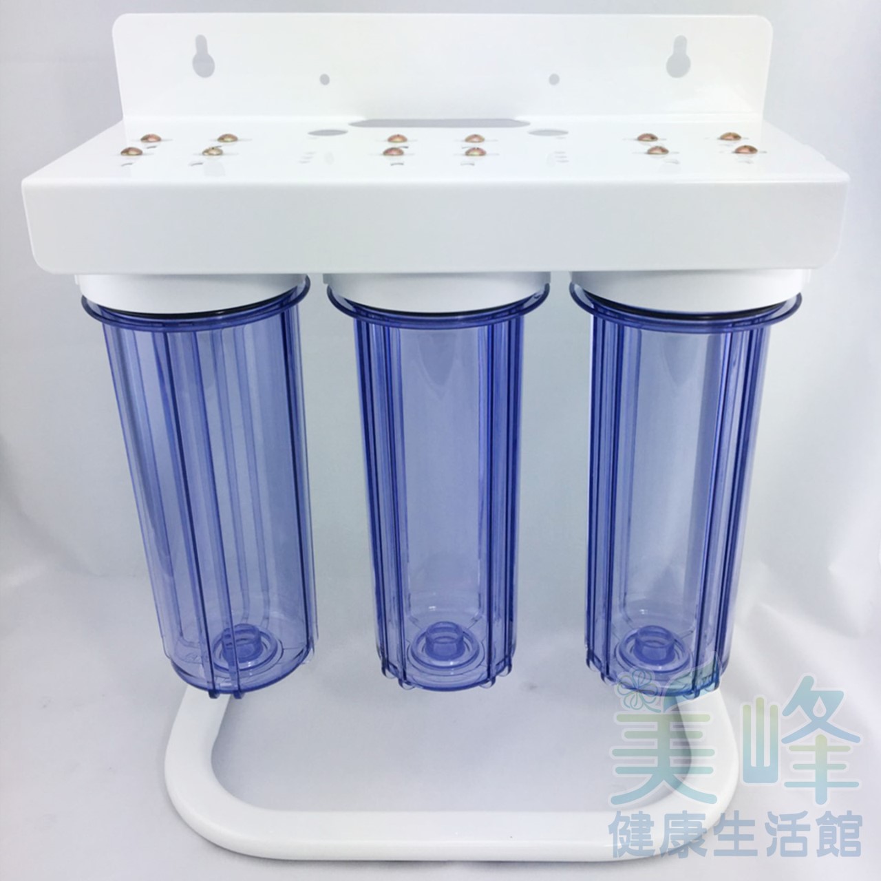 10英吋2分牙雙O-ring烤漆腳架三道式/三胞胎淨水器/前置過濾器(3透)(不含濾心、含扳手)