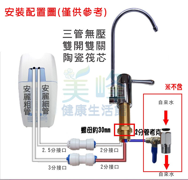 Amway安麗益之源淨水器益之源水龍頭，非原廠，無壓式水龍頭.無壓鵝頸龍頭，全配件含接頭