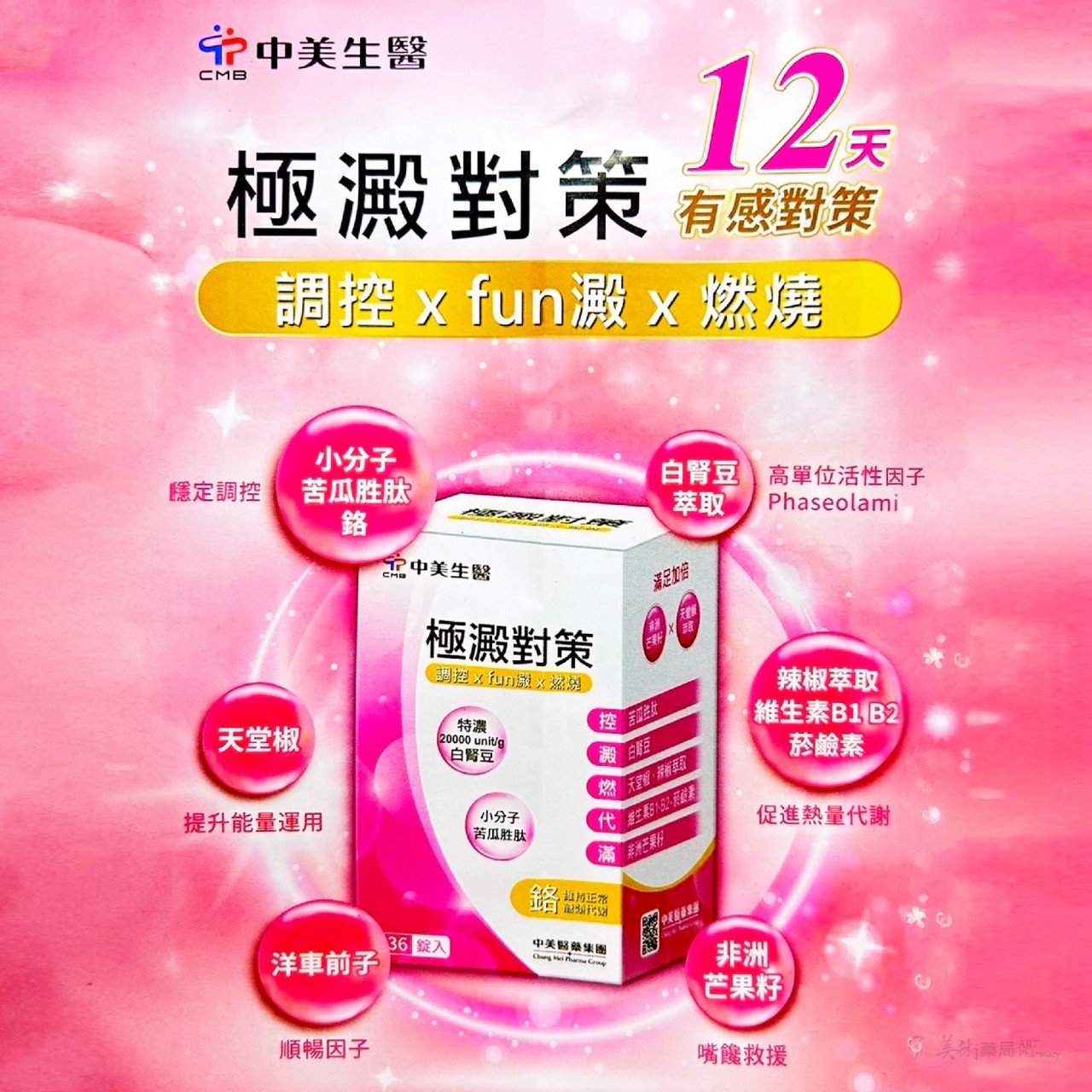 極澱對策錠 36顆裝 90顆裝/瓶 夏日限時 中美生技 美術藥局｜開發票 非洲芒果籽 天堂椒 醫藥師推薦