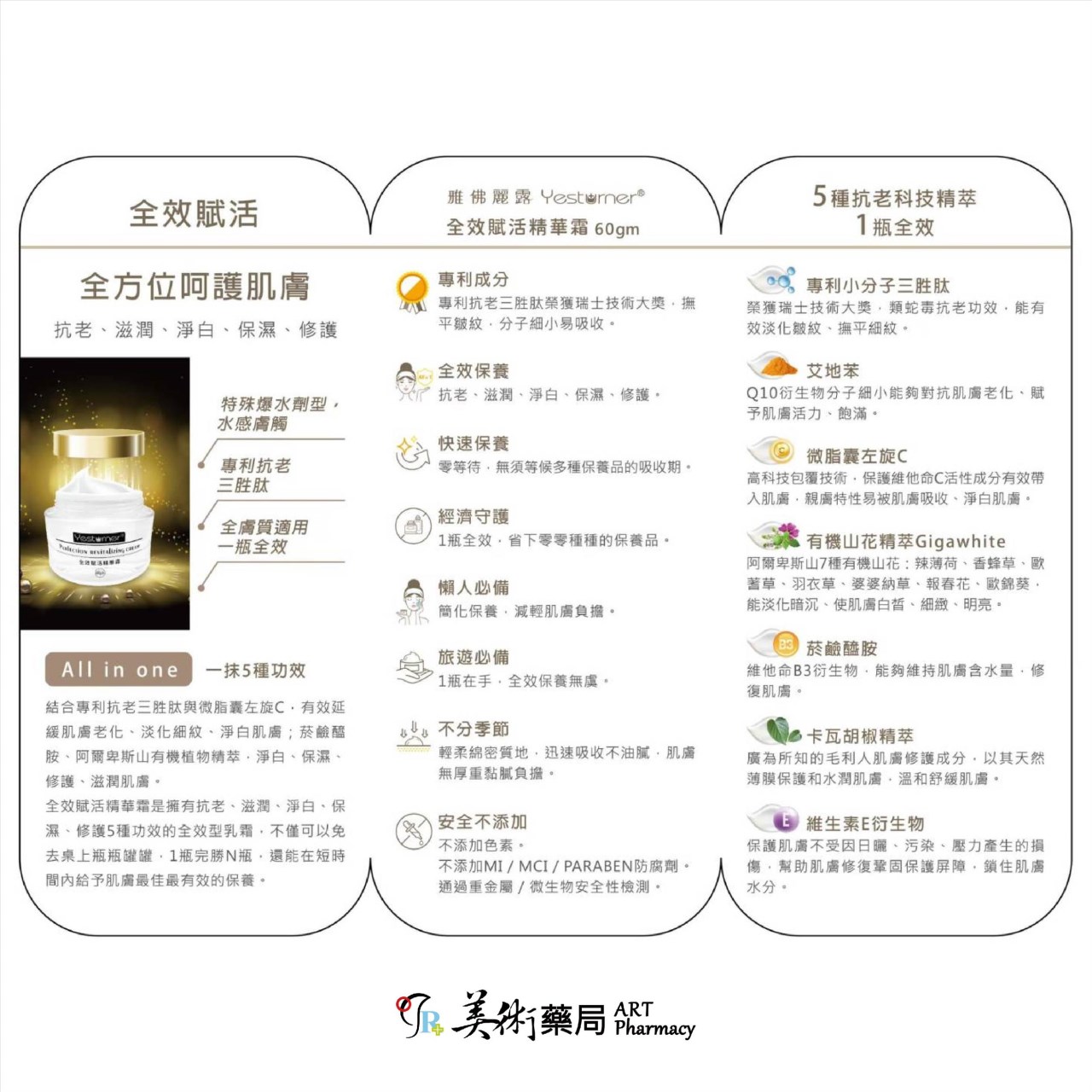 雅佛麗露 全效赋活精華霜 60gm / 神經醯胺保濕水凝乳 90gm 杏輝 美術藥局 公司貨
