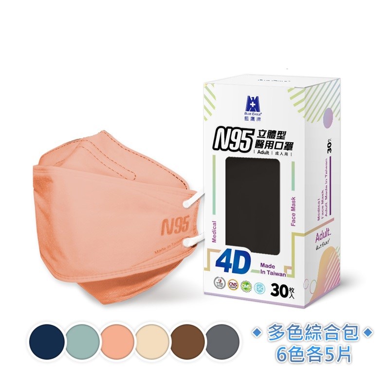 藍鷹牌 N95 4D立體型 成人醫用口罩 10入/盒 30入/盒 可聊聊詢色選色 美術藥局｜官方公司貨