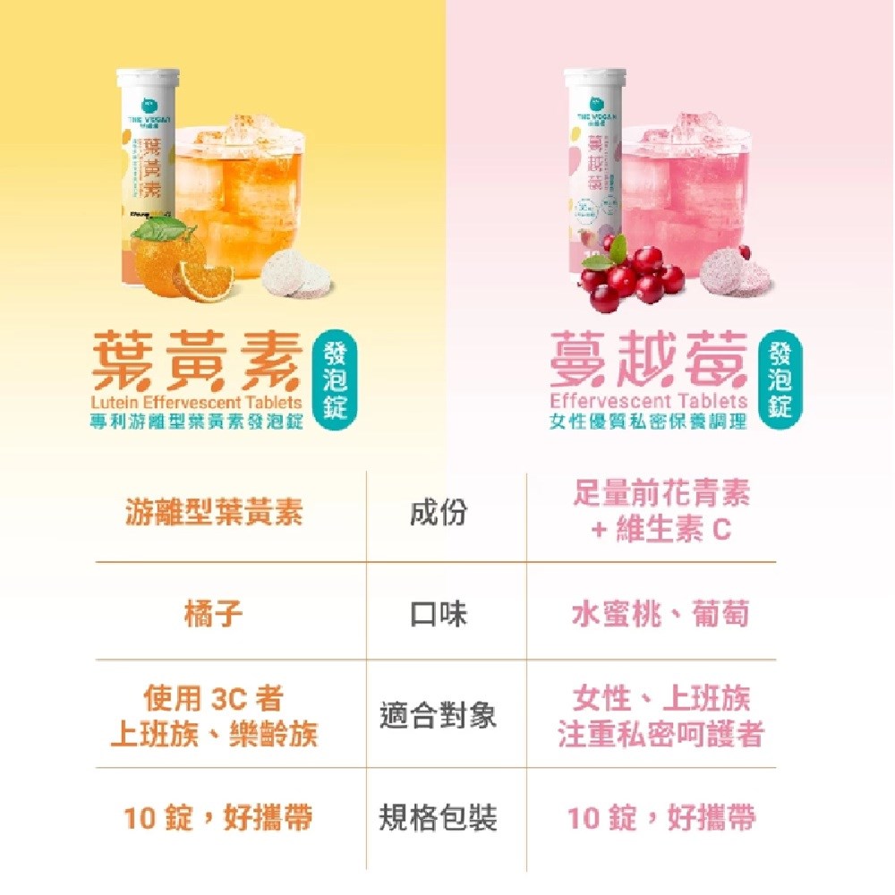 THE VEGAN 樂維根 葉黃素發泡錠10入錠 游離型葉黃 金盞花萃取 維他命C 橘子口味 全素 美術藥局