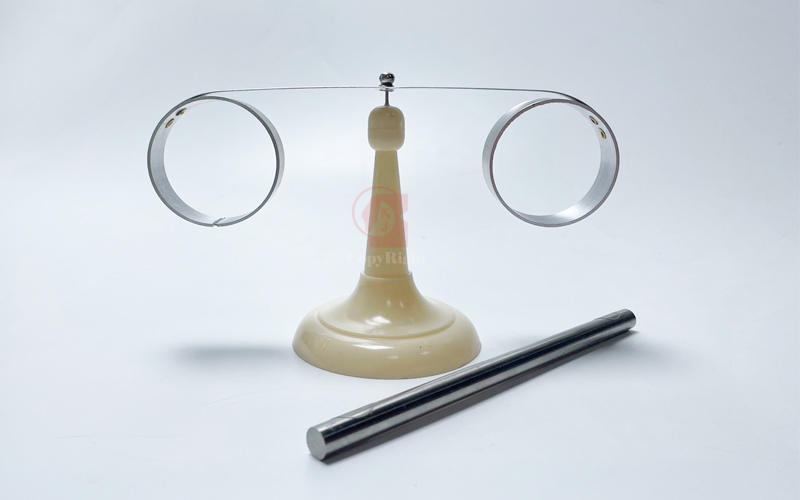 冷次定律實驗器,Lenz' Law Apparatus,愣次定律,楞次定律,ψ50mm,開口及閉合鋁環各1,塑膠成型台1個,強力棒磁鐵1支,A13-083,