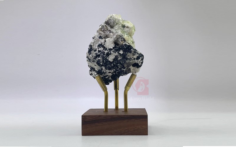 納米比亞玉滴石共生礦,Fluorescent Hyalite Opal  with Black Tourmaline,玻璃蛋白石,黑璧璽,茶晶,共生原礦,水晶,礦物,礦石,標本,螢光反應亮綠色,國教儀器