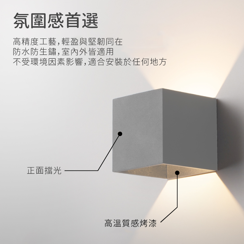 ◎戶外IP54防水防塵LED壁燈 防潮 防蟲 造景/景觀/庭園/氛圍 砂灰色 現代簡約北歐風 黃光