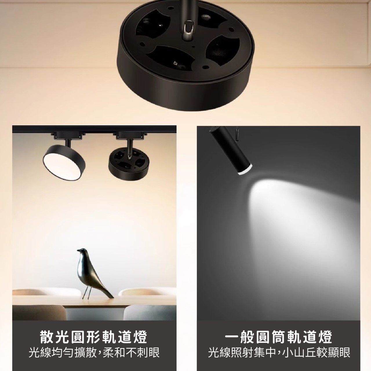 ◎LED 20W 散光圓形軌道燈/泛光燈，黑/白，三種色溫，散光160度，高光效，無藍光