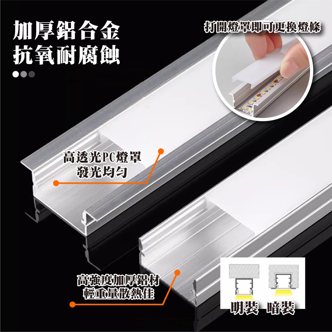 ◎LED硬條燈/線性燈/線條燈/鋁條燈/燈槽，12V/24V，三角型材，霧白，客製16
