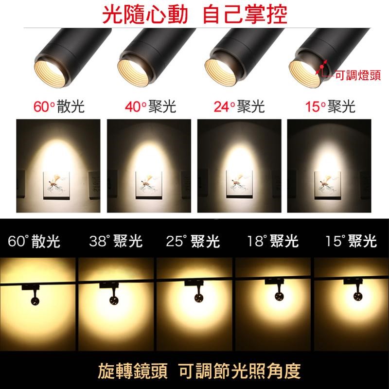 ◎COB圓筒變焦軌道燈/投射燈12W/20W/30W，光束角可調15～60度角，一年保固