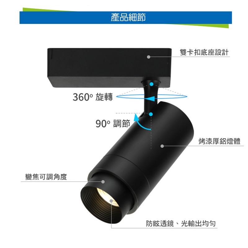◎COB圓筒變焦軌道燈/投射燈12W/20W/30W，光束角可調15～60度角，一年保固