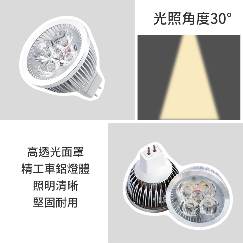 ◎4燈5W LED杯燈/燈射/軌道燈，MR16接頭，400流明，12V輸出 ，6W亮度