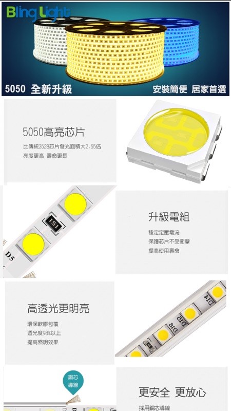 ◎LED SMD5050 110V白光 高壓條燈/水管燈/燈帶/層版燈