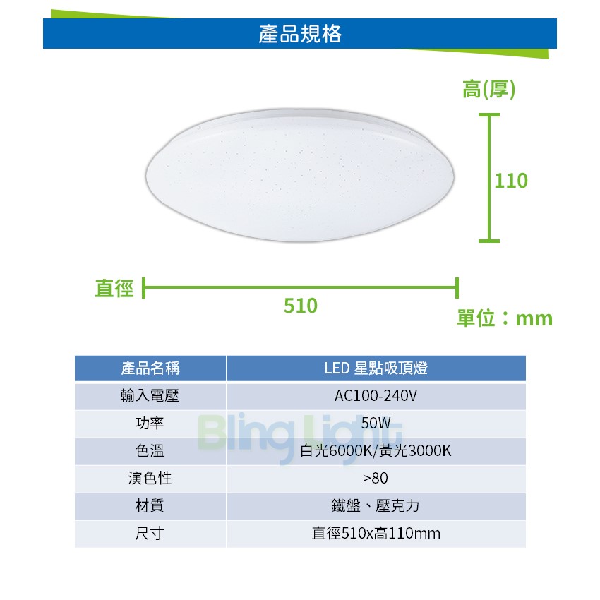 ◎LED 圓形星空吸頂燈/星鑽吸頂燈，白光/黃光 50W 適用3~6坪