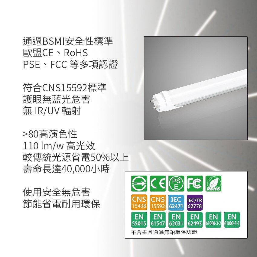 ◎LED T8半鋁塑燈管，9W 二尺，白光/自然光/黃光，全電壓