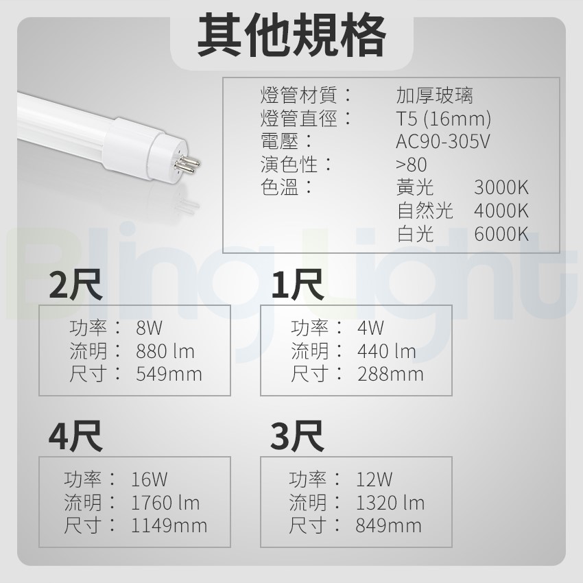 ◎T5 LED 單燈管/玻璃燈管/日光燈，2尺8W，白光/自然光/黃光
