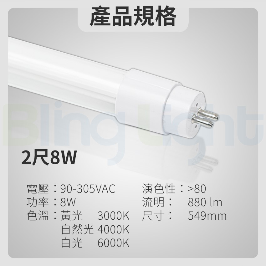 ◎T5 LED 單燈管/玻璃燈管/日光燈，2尺8W，白光/自然光/黃光