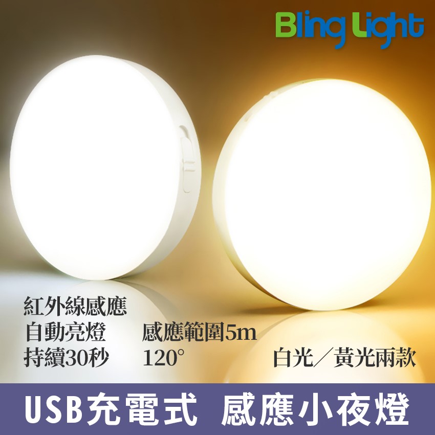 ◎USB充電式 LED 人體感應智能小夜燈，兩種模式可感應可常亮