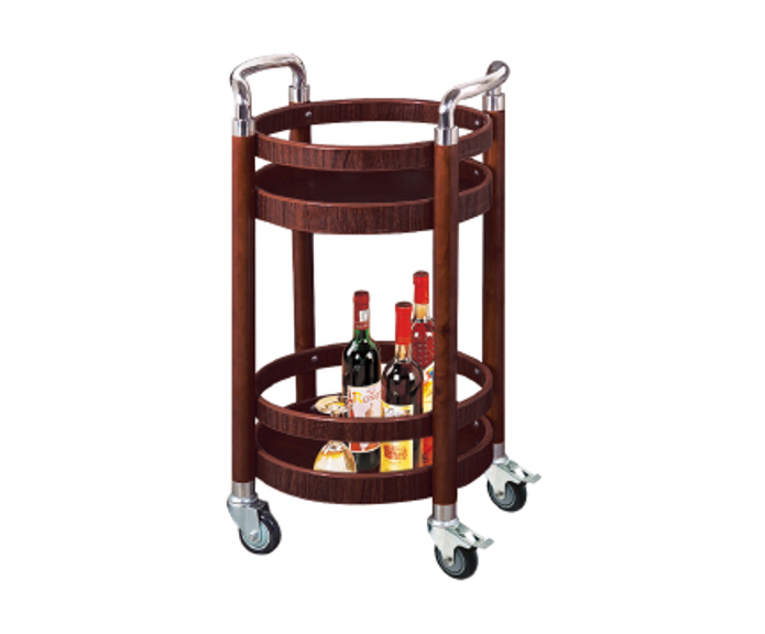 圓型鋼木雙層酒水服務車      