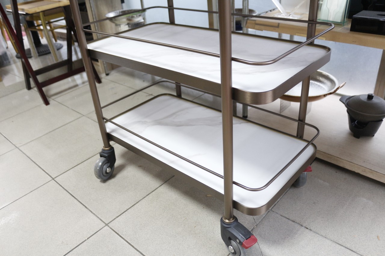 玫瑰金岩板定點式三層服務車         
