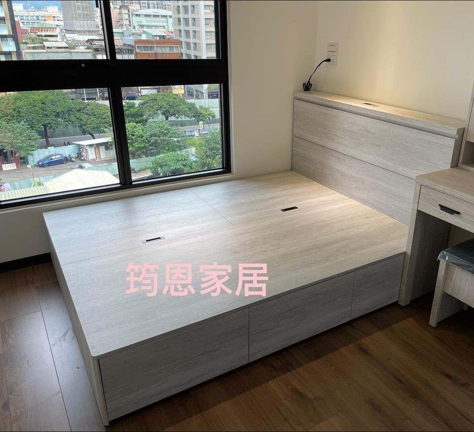 訂製床頭+緩降二門板+三抽緩衝抽屜高床台