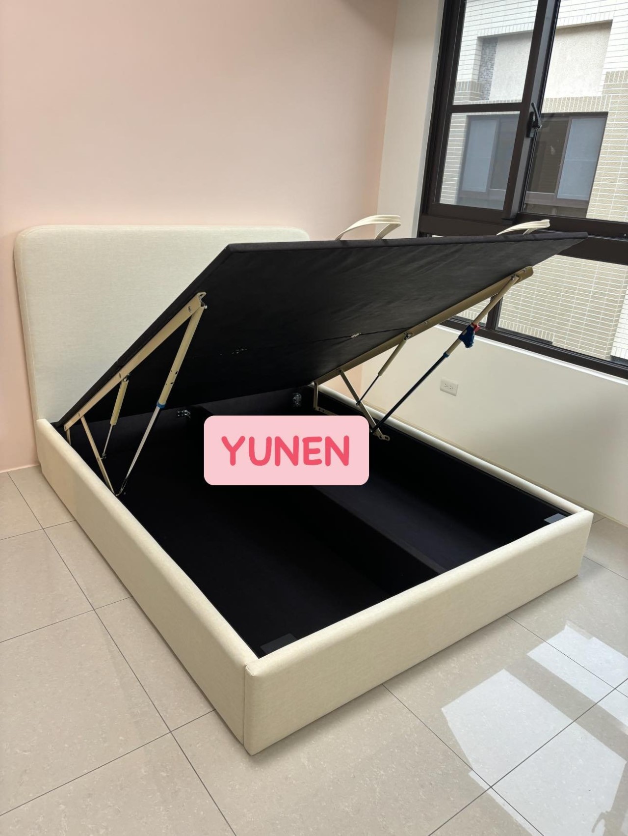 訂製款奶霜白貓抓皮床頭+尾掀床底