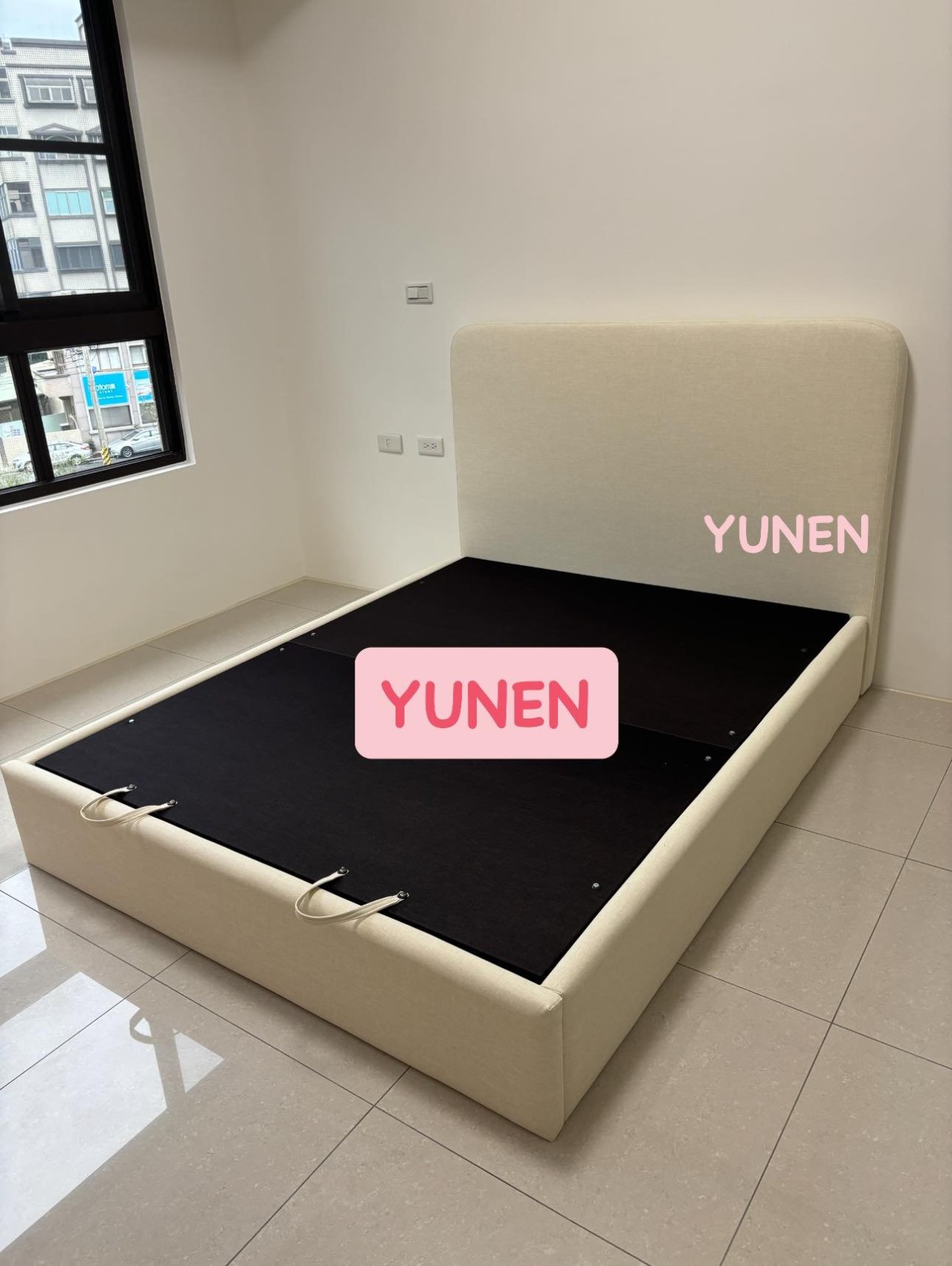 訂製款奶霜白貓抓皮床頭+尾掀床底