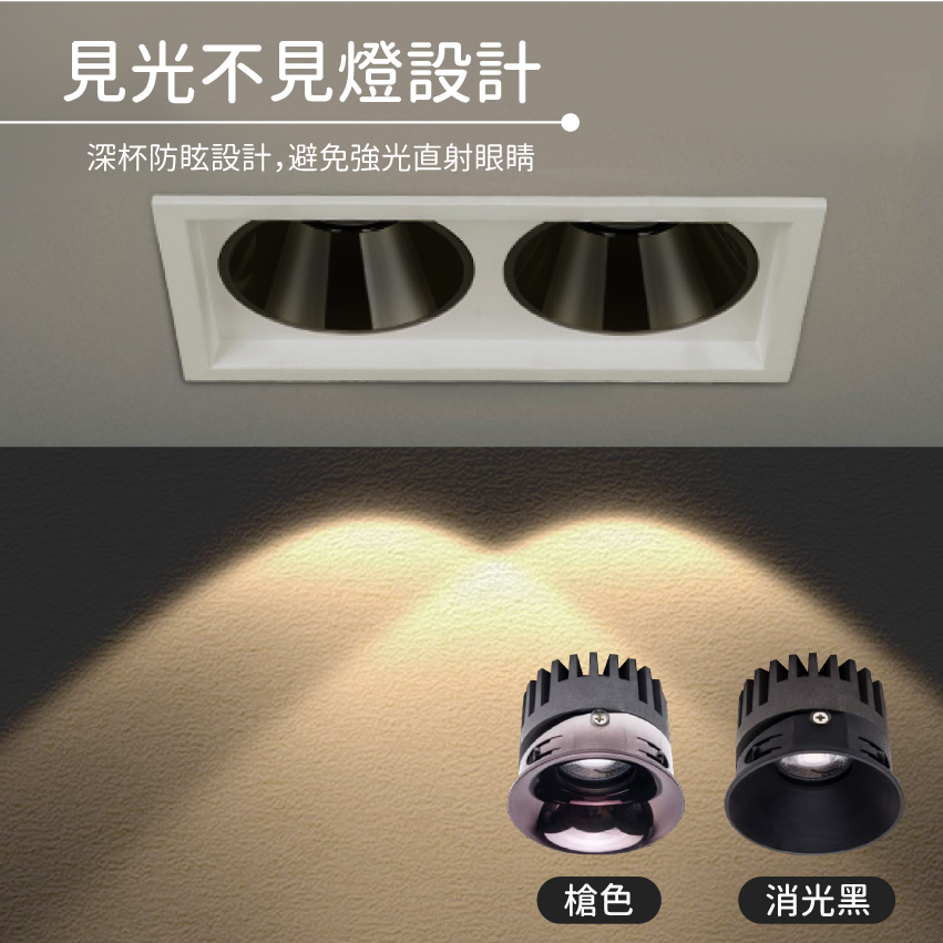 ◎台製COB防眩嵌入式盒燈，圓型款1燈，槍/黑色，CREE晶片，設計師款，保固兩年