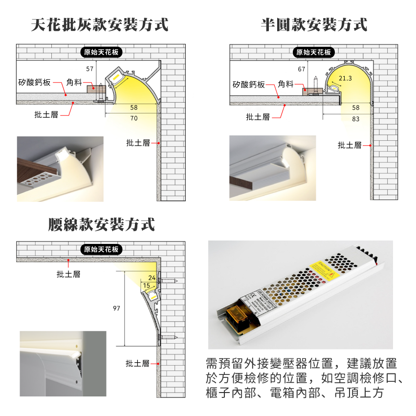 ◎線性迴光燈槽 反光槽 天花洗牆燈 懸浮吊頂效果 天花批灰款 半圓款 腰線款 來電或客服客製