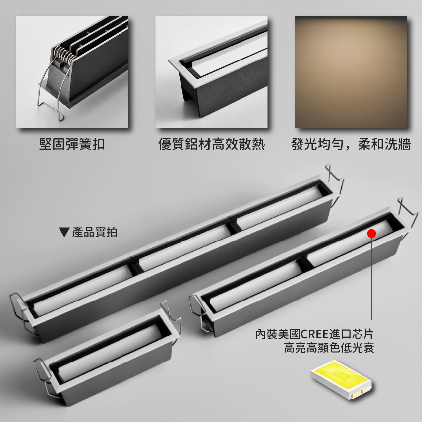 ◎台製COB深杯防眩嵌入式長條盒燈，散光洗牆款，CREE晶片，設計師款，保固兩年