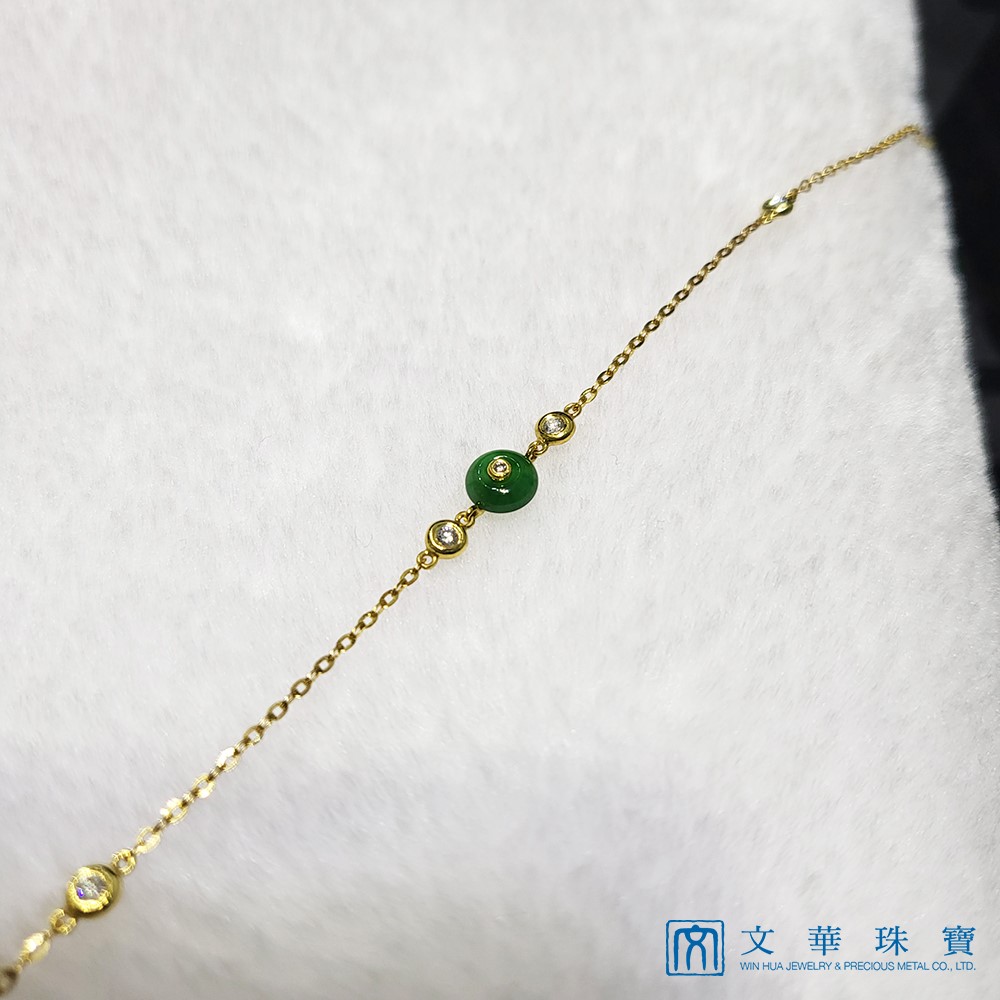 翡翠古錢鑽石黃K手鍊 (已售出)