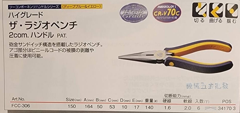 KEIBA {馬牌} FCC-206 倍力斜口鉗 / FCC-306 倍力尖嘴鉗 鉋金 雙色握柄,手工具
