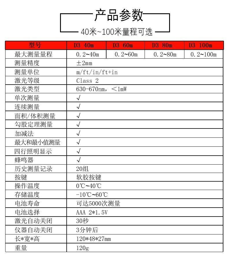 DATE D3 100米雷射測距儀 紅外線測量儀 100米,測量工具
