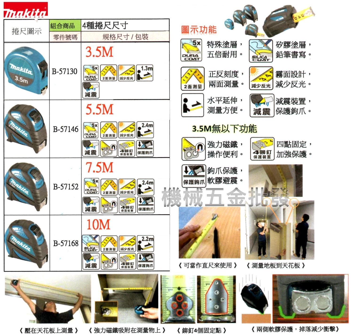 MAKITA {牧田}  B-57146 5.5M 雙面全公分捲尺 強力磁鐵 雙面捲尺 高耐用,手工具